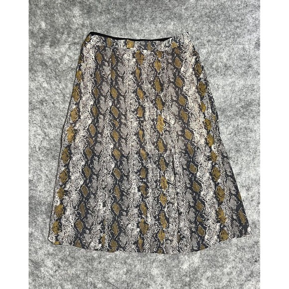Alice Blue Skirt Women's M Tan Animal Print Snakeskin Midi A-line Slit Hem Lined - Picture 1 of 14